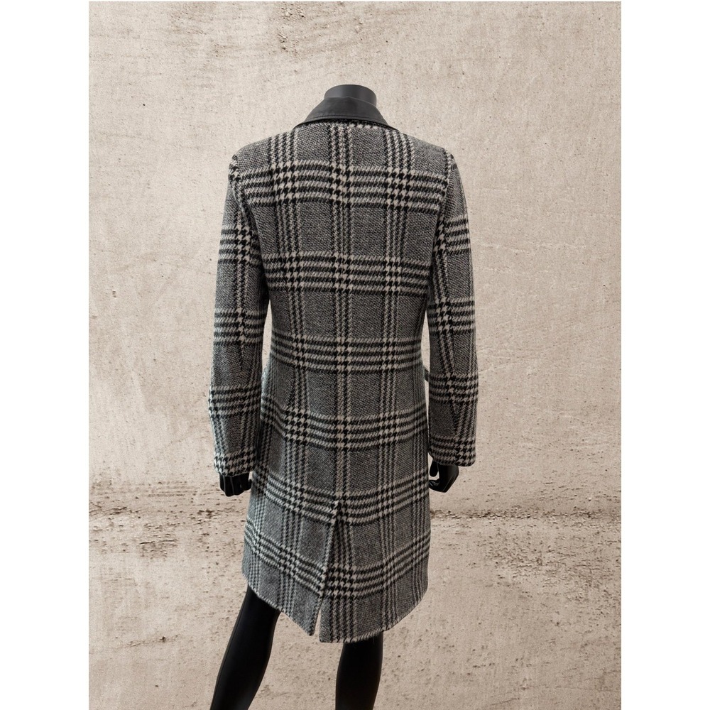 BCBGeneration Plaid Coat Faux Leather Collar Black White Women's S - Picture 4 of 9